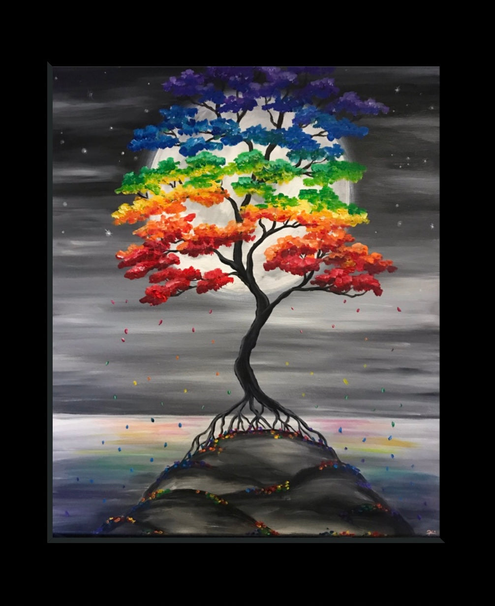 Rainbow tree bonsai art print Japanese