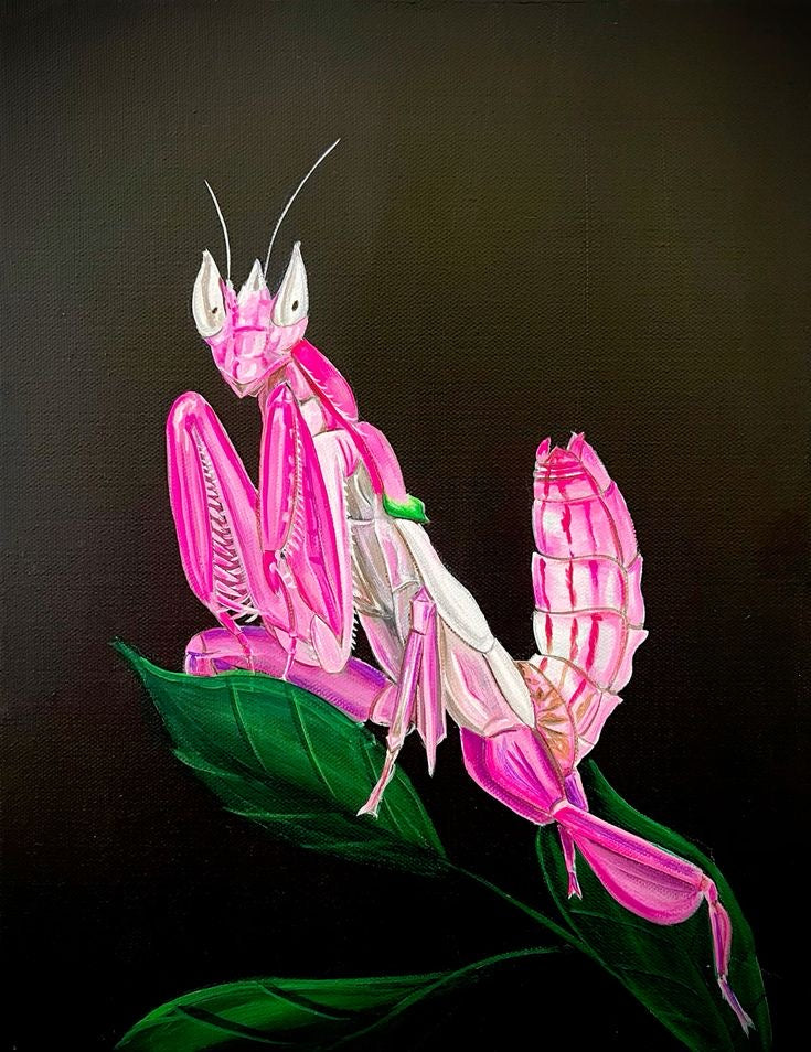 Orchid mantis blacklight painting