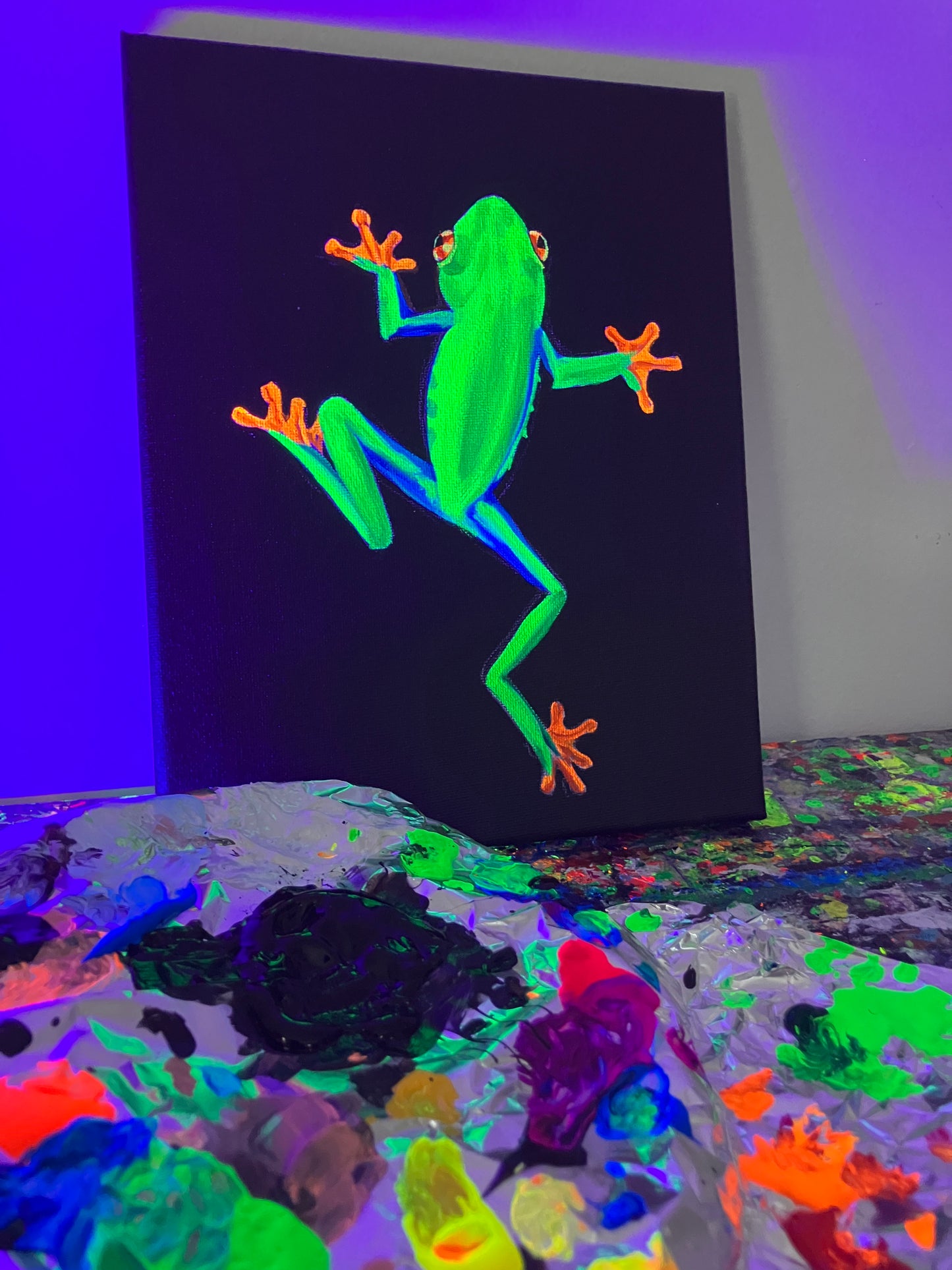 Red eyes tree frog original painting