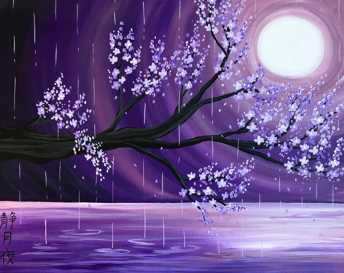 Purple cherry blossom art