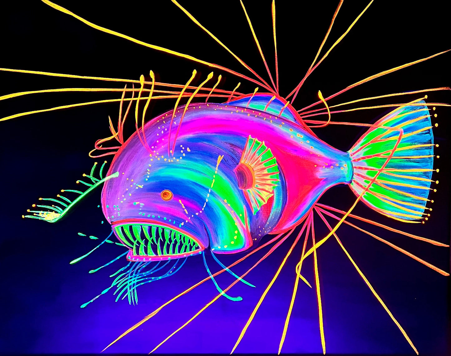 Angler fish blacklight painting