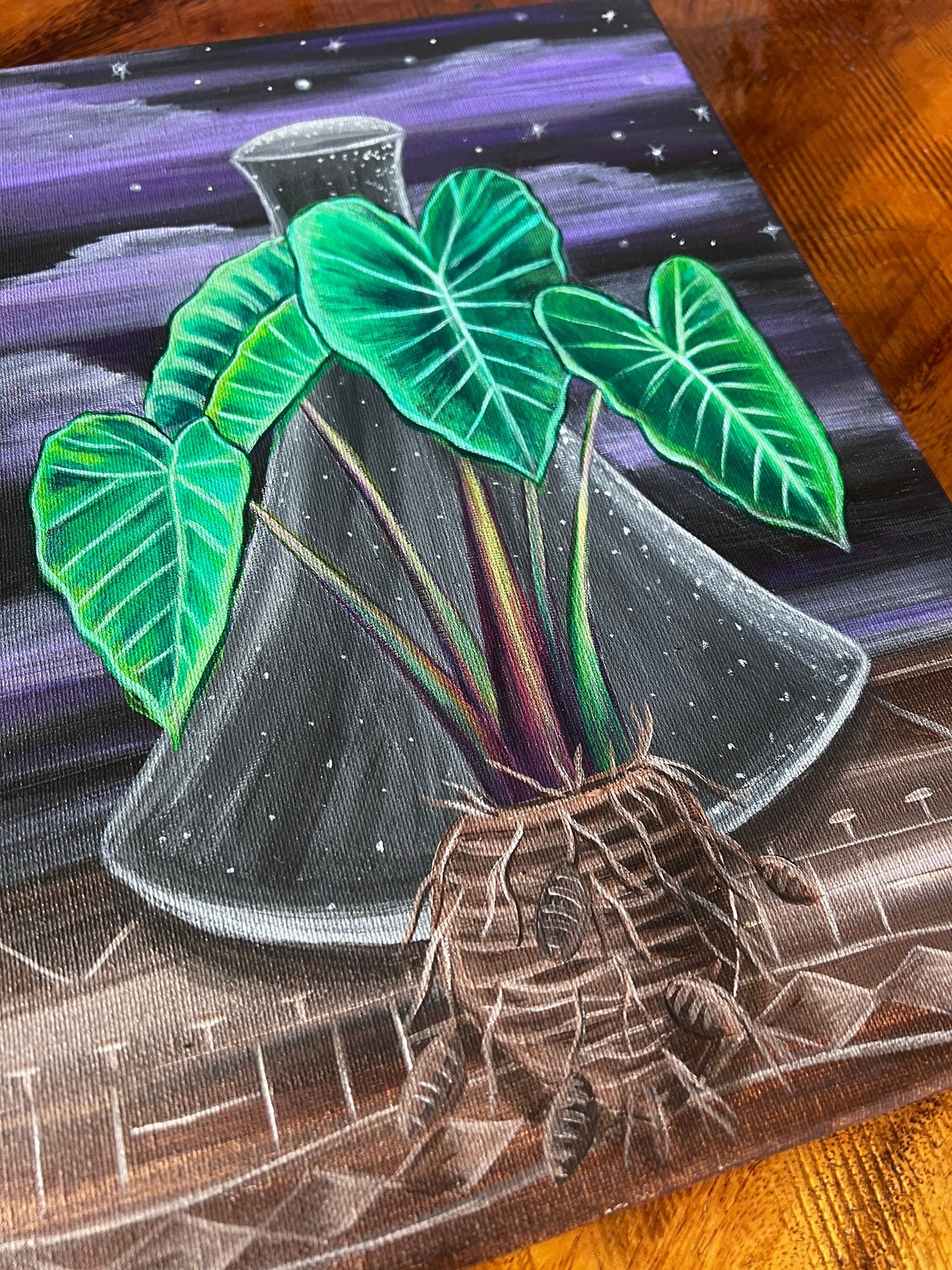 Hawaiian taro painting kalo side view