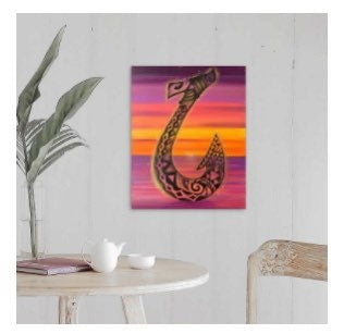 Maui fish hook painting Hawaiian art far away