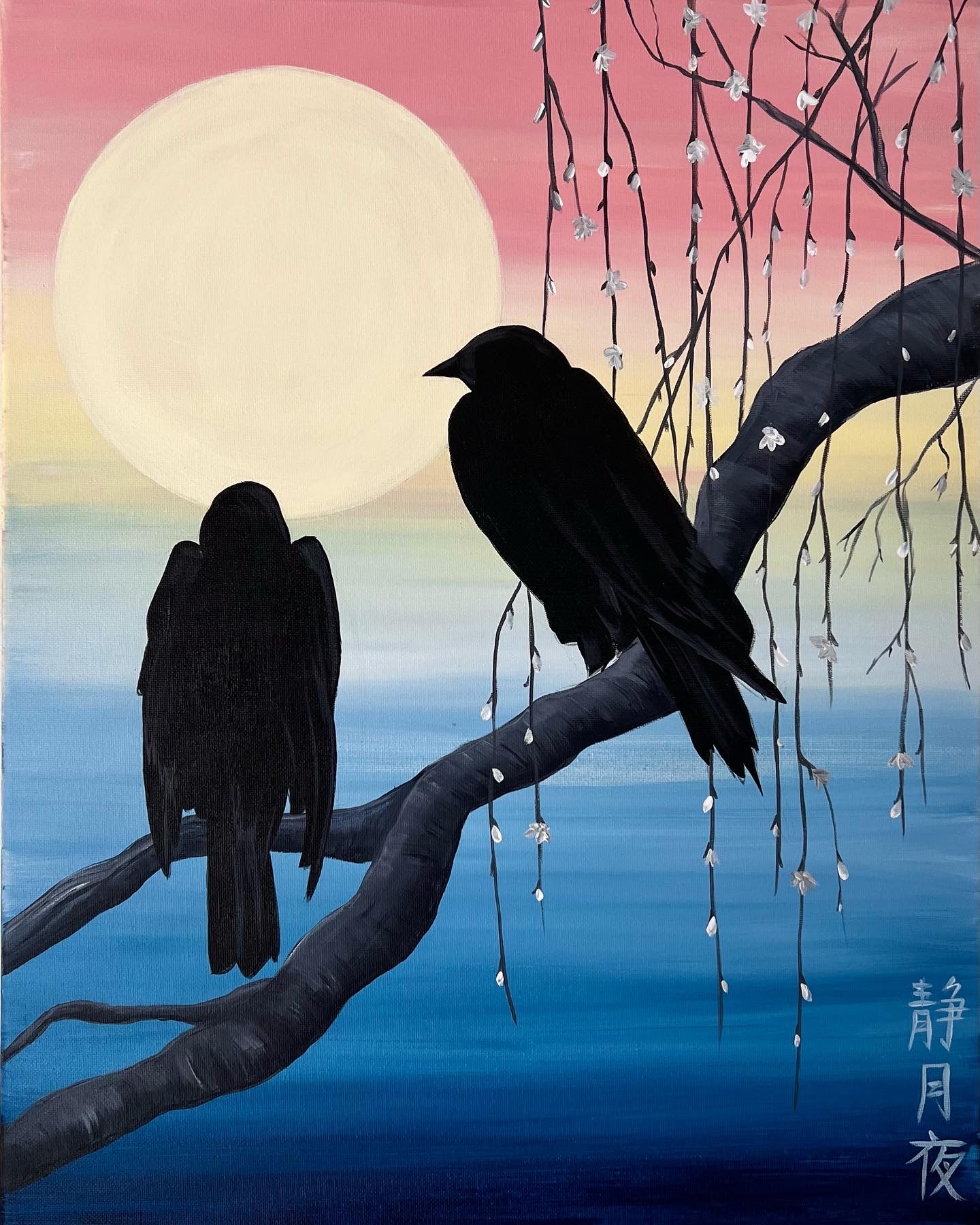 Japanese crows black birds painting