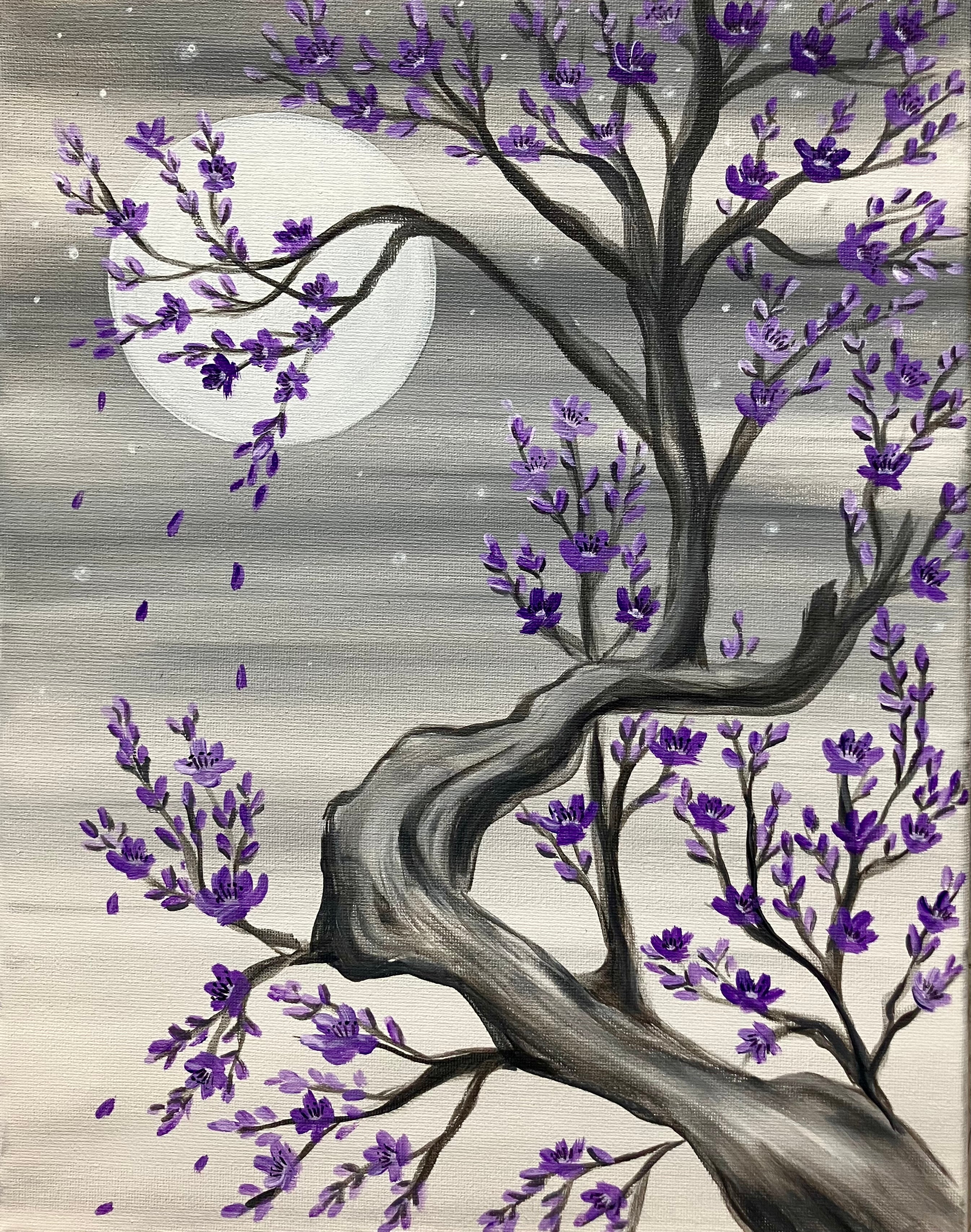 Purple cherry blossom painting