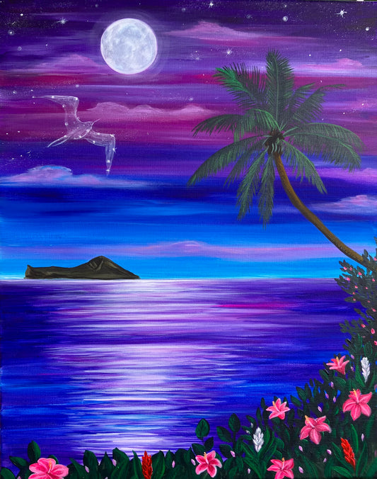 Makapu Hawaii art moonlight 