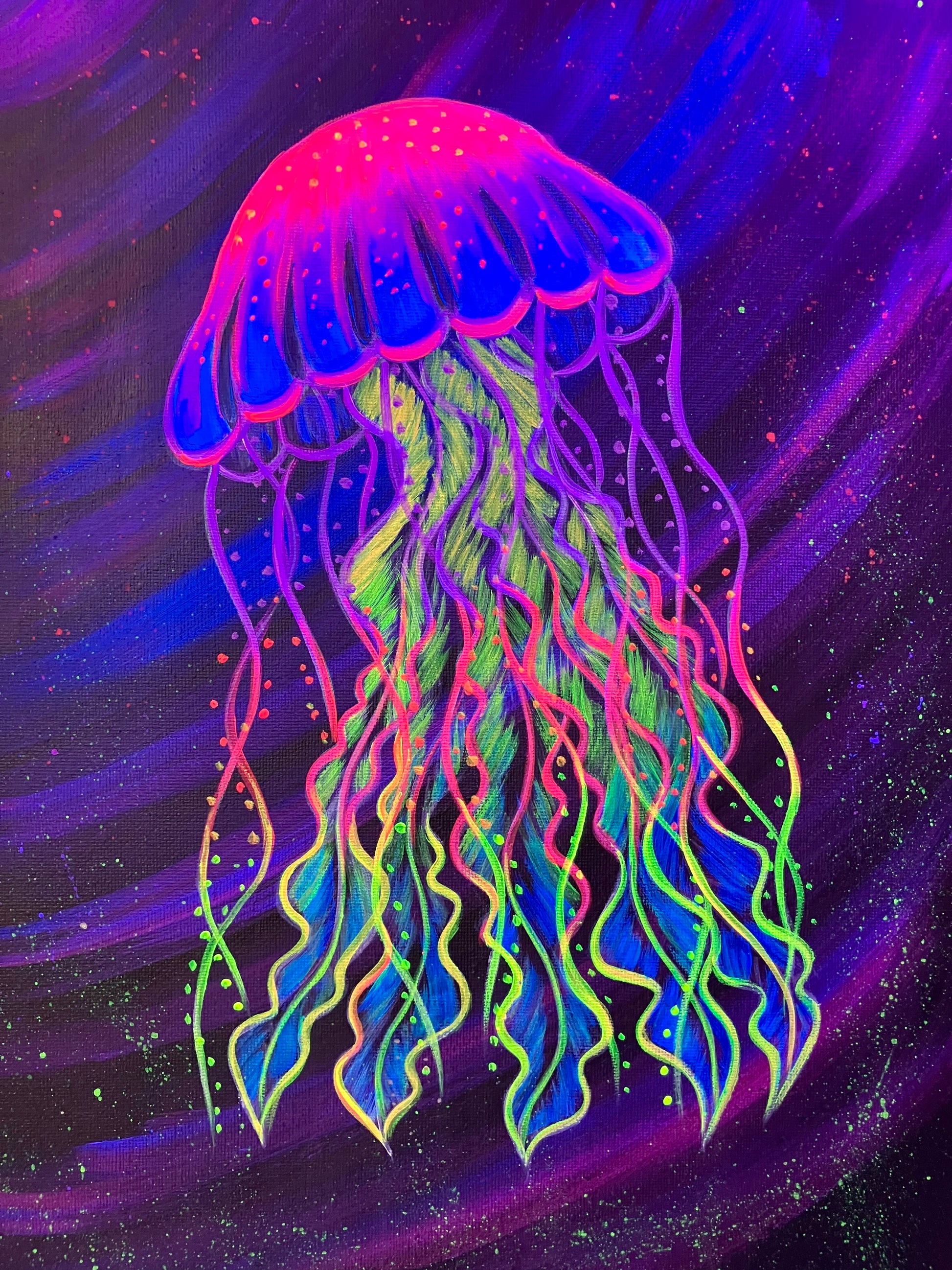 Rainbow black light jellyfish painting 