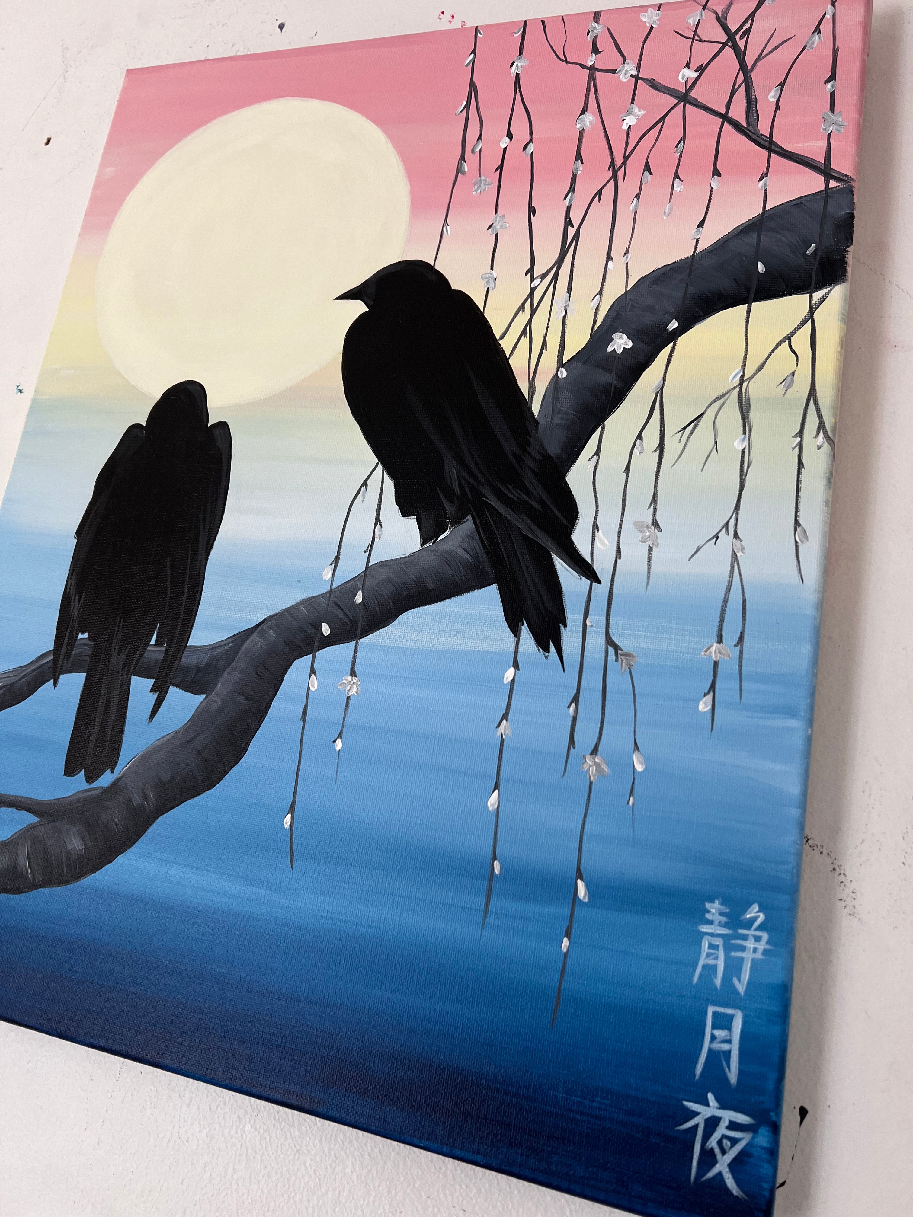 Japanese crows black birds painting 