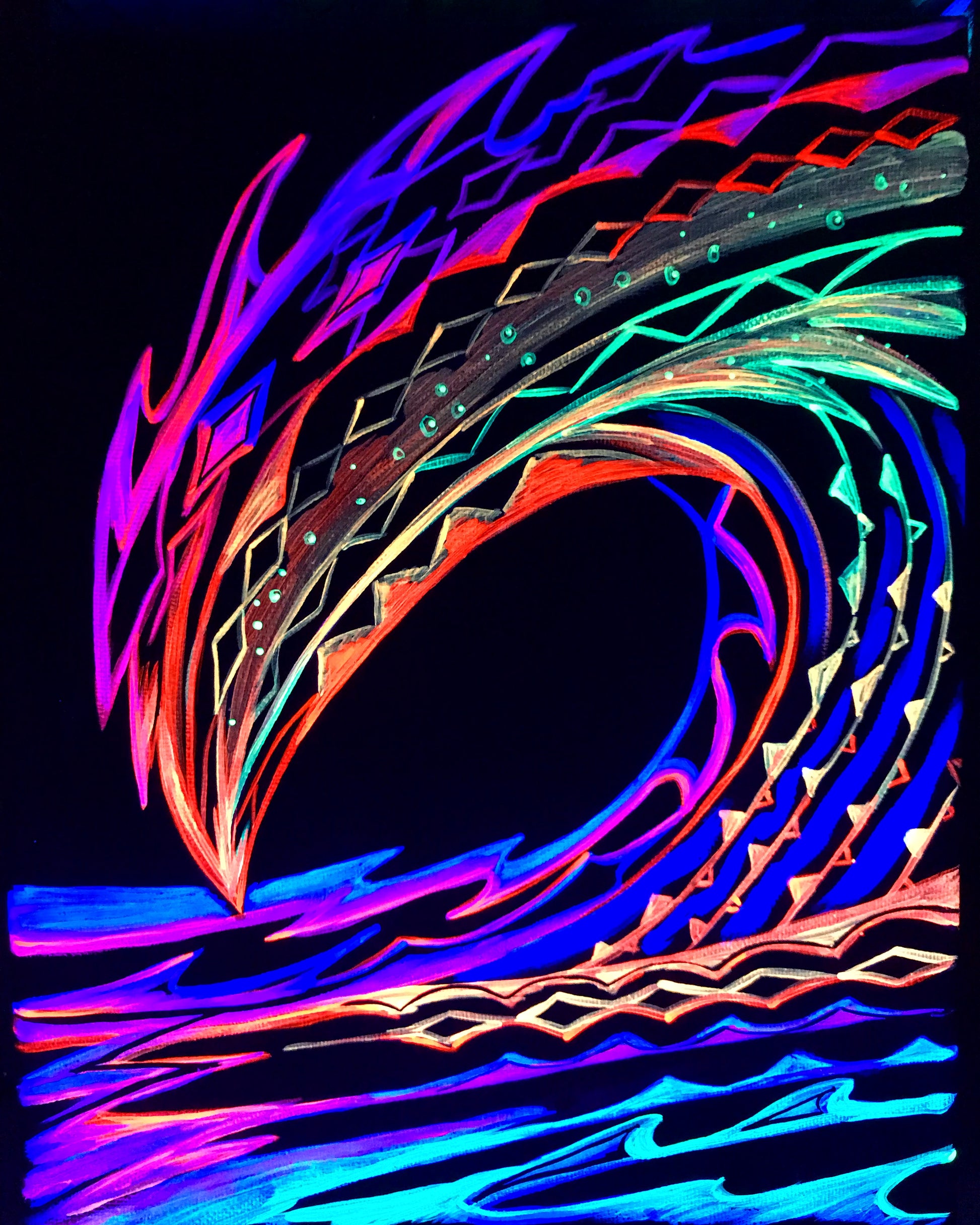 Tribal blacklight wave painting Polynesian 