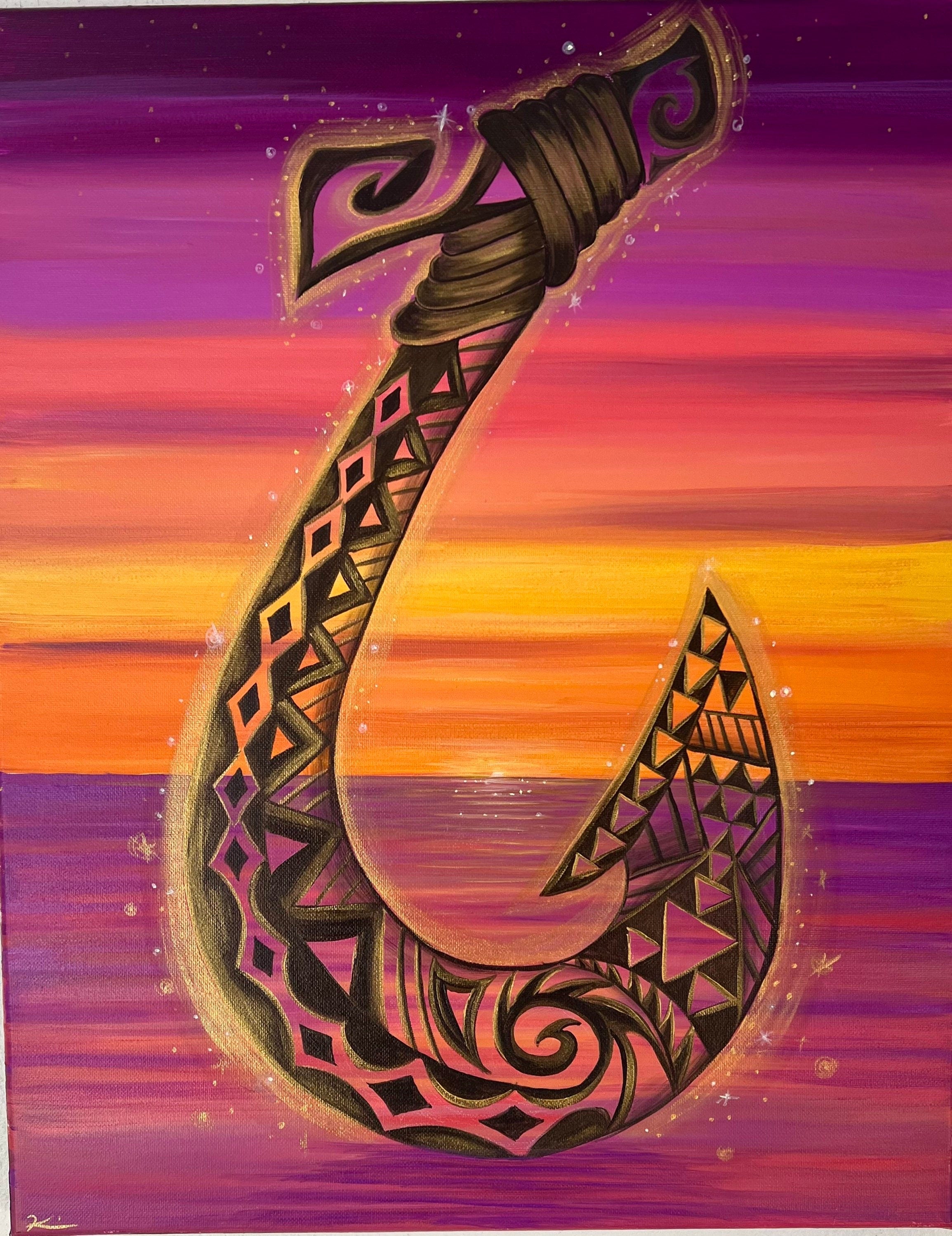 Maui fish hook tribal art painting 
