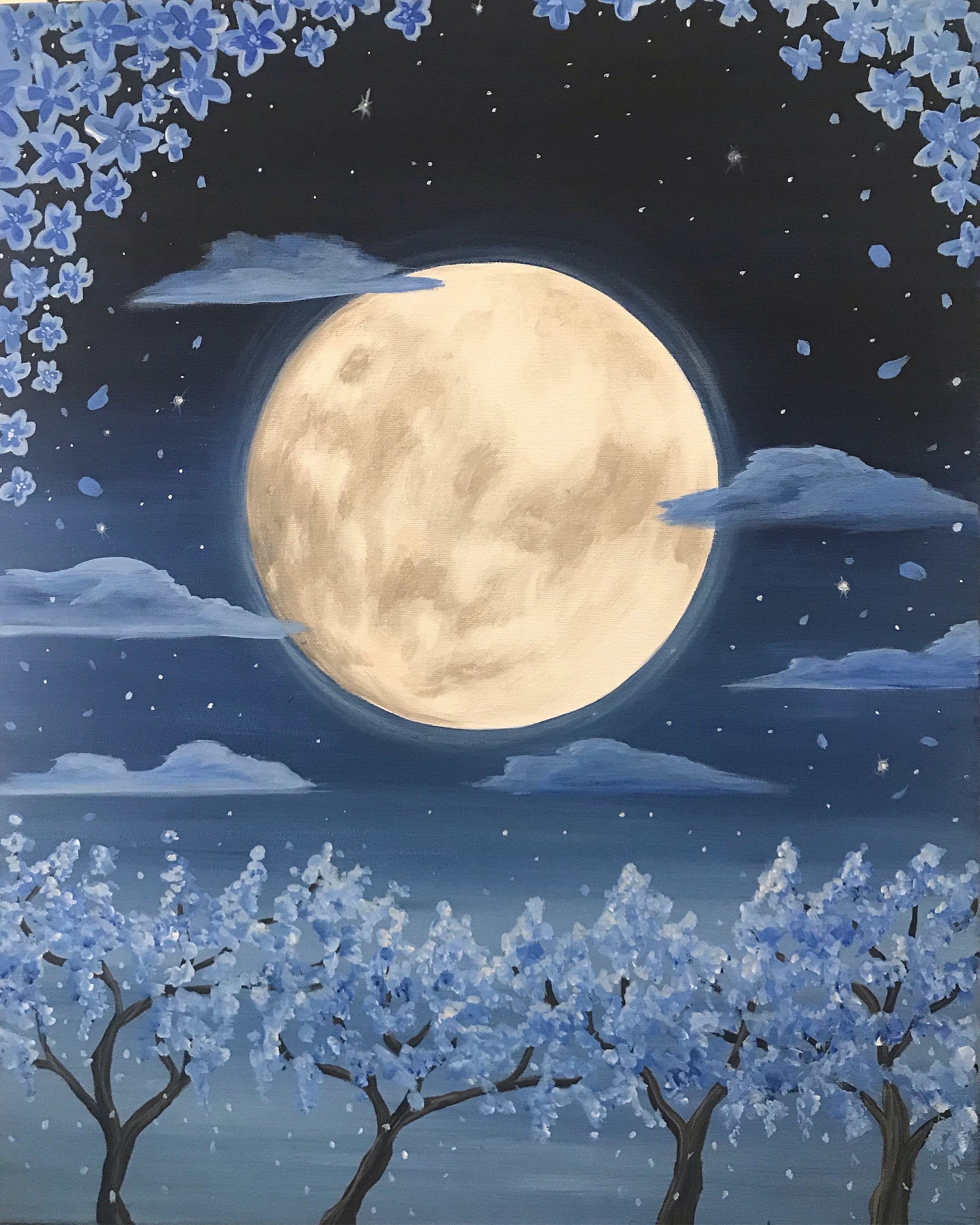 Japanese cherry blossom moon painting 