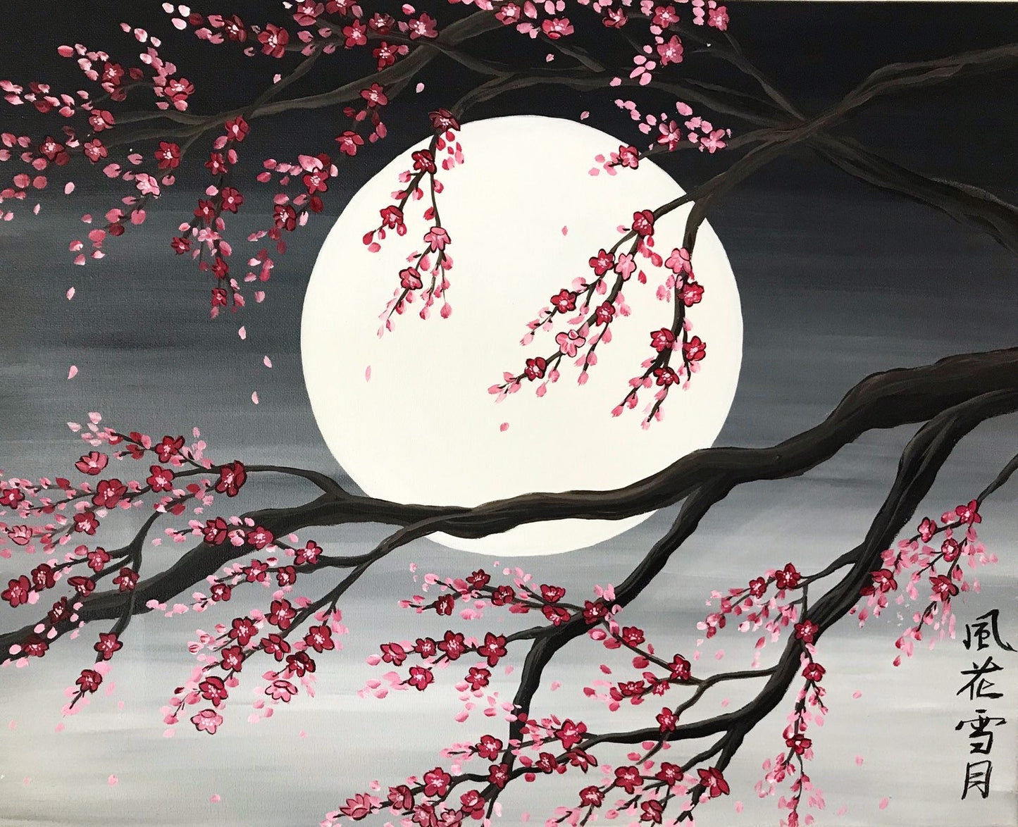 Cherry blossom moon painting Japanese 